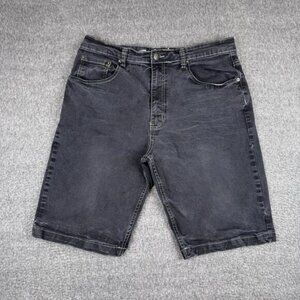 Vintage Safari Denim Jean Shorts Men 36 Black Embroidered Baggy Skate Grunge Y2K
